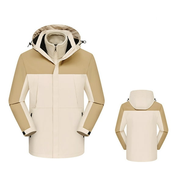 ZHOGXU Women's Hooded Coat With Pocket Long Sleeve Color Block Zipper Plush Comfortable Loose Fit Jacket For Casual Daily Wear Light Yellow M