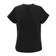 thumbnail image 6 of Womens Dressy Casual Tops Rolled Short Sleeve V Neck Cotton Linen Tshirt Loose Solid Color Tunics Blouse Shirts (L, Black), 6 of 6