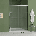 thumbnail image 3 of 56-60"x70" aluminum frame double sliding shower door, bypass bathroom sliding door with premium 5/16" (8mm) clear tempered glass, chrome hardware, sliding glass shower enclosure, chrome finish, 3 of 9