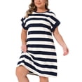 thumbnail image 1 of Vestido túnica de talla grande Agnes Orinda para mujeres, verano 2026, vestido casual de camiseta de manga corta a rayas 4X azul, 1 of 7