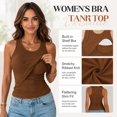 thumbnail image 3 of Tank Top with Built in Bra for Women, Ribbed Sleeveless Cami, Stretchy Fitted Basic Tank Top for Everyday Wear, 3 of 8