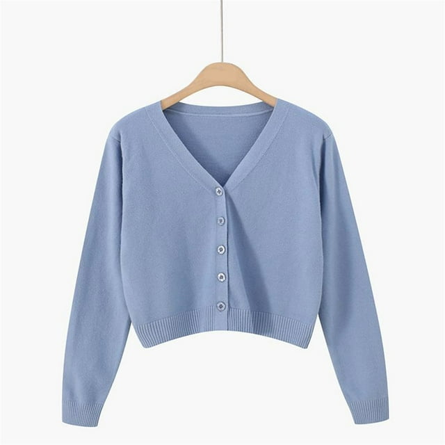 Fall Winter Jackets Coats Cardigan for Women, V Neck Cardigan Sweater Plus Jacket Solid Color Knitted Sweater Blue