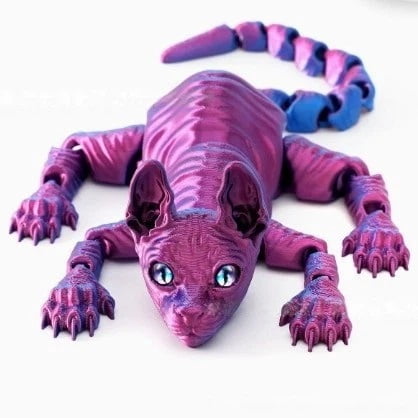 1pc purple 30cm 3D Printed Sphynx Cat figurine, movable craft item