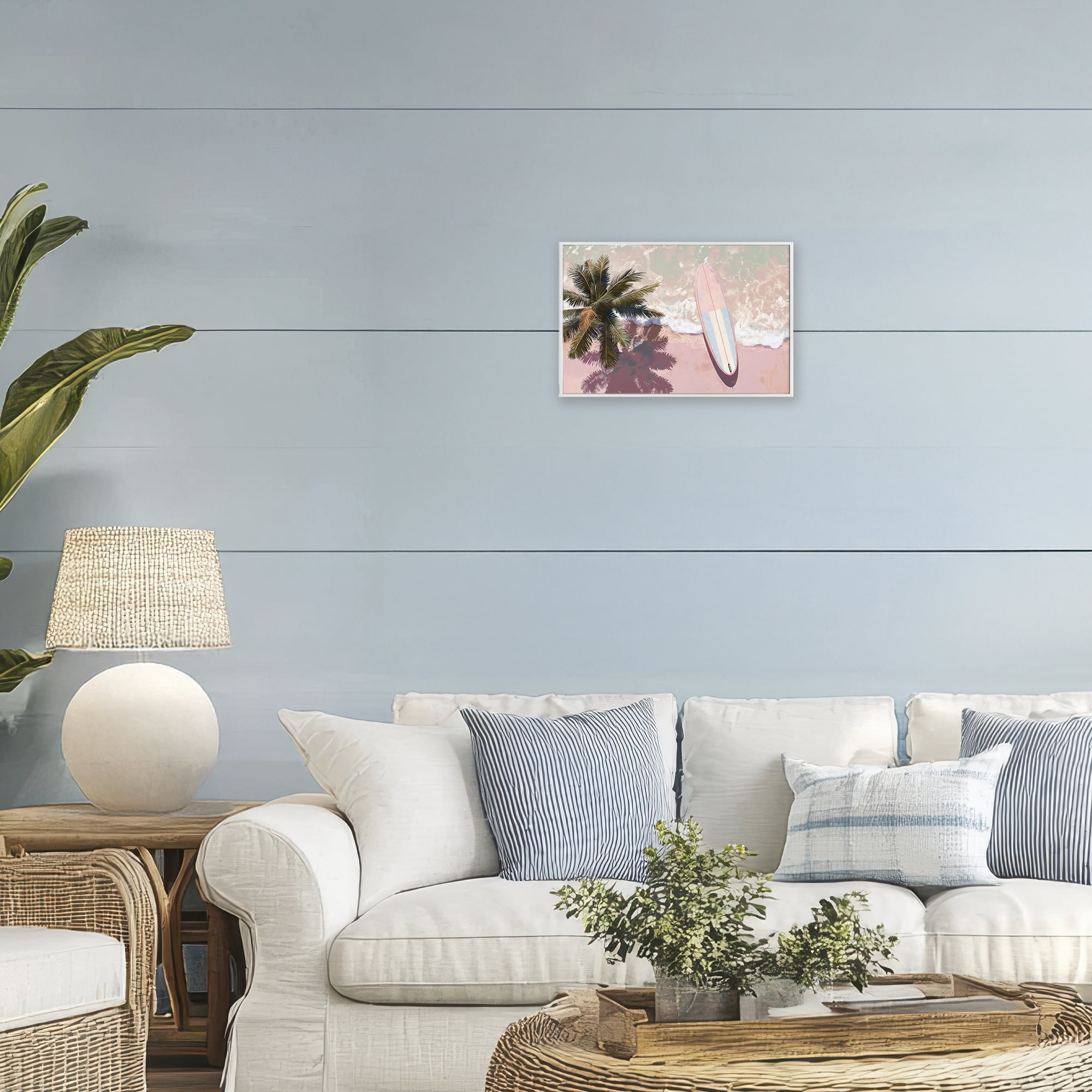 Stupell Industries Blush Pink Surfboard & Palm White Framed Giclee Art, design by Jacky Ngan