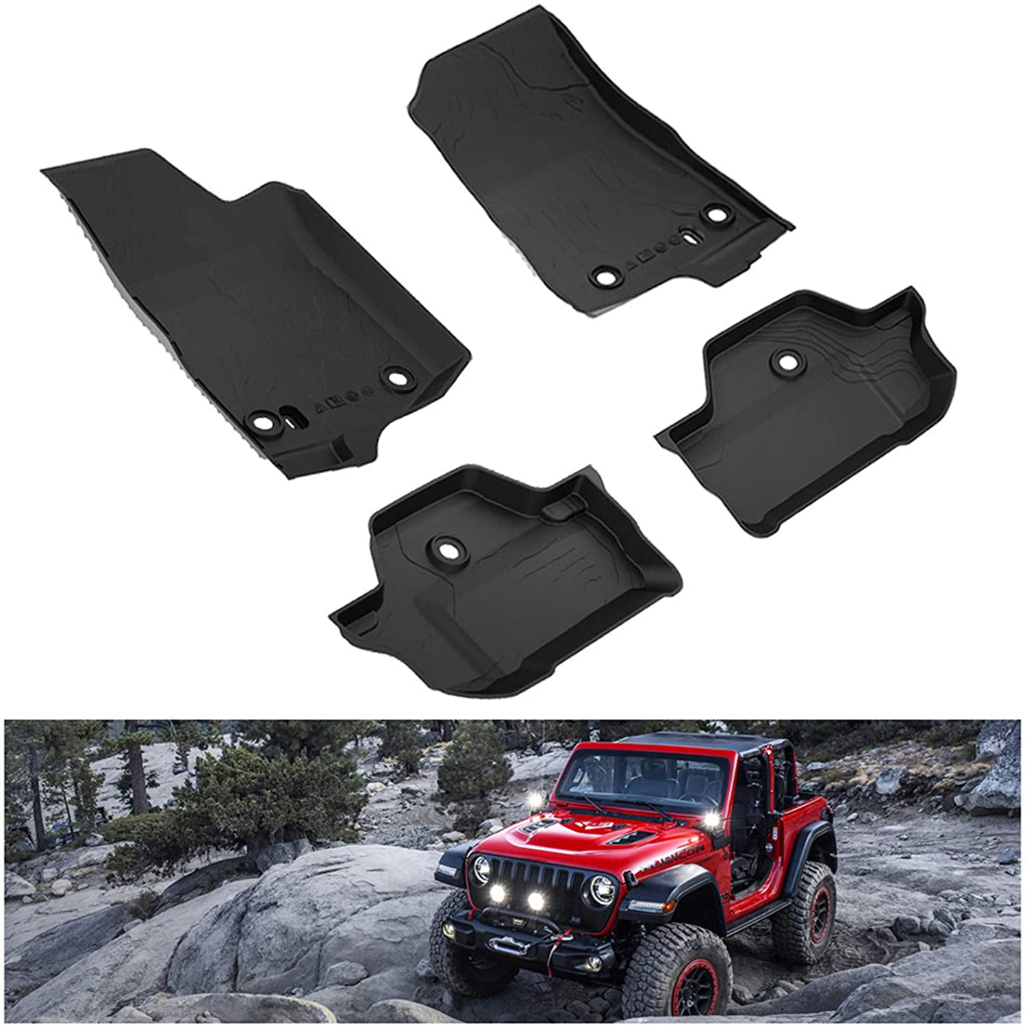 KIWI MASTER Floor Mats Compatible for Wrangler JL 2018 2019 New Jeep 4-Door OEM Floor Liners TPE All Weather Protector Slush Mat Front and Rear Row Black 