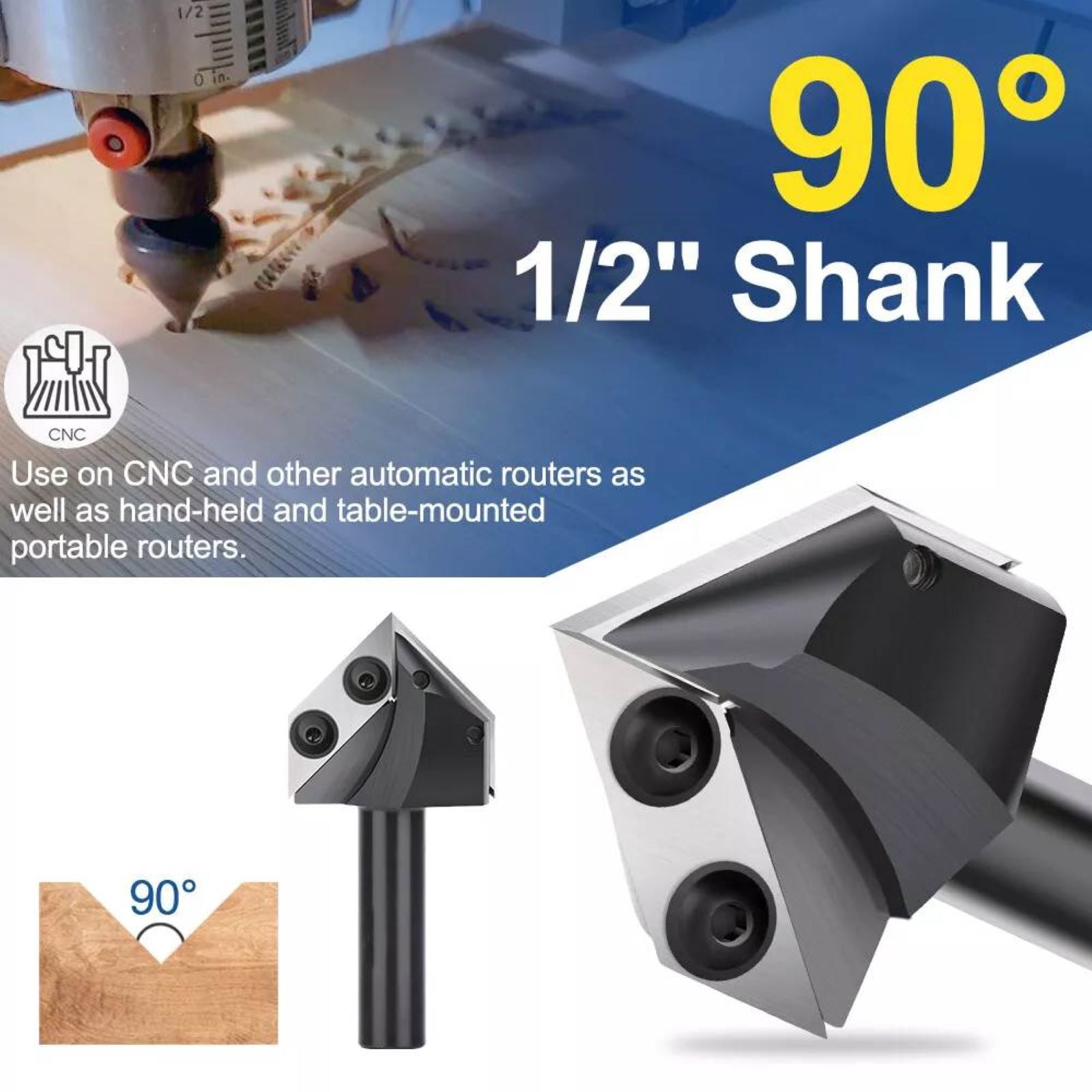 APPLAYERR 1/2 Inch Shank Router Bit 90 Degree Carbide for Woodworking Pine MDF Solid Wood Particleboard