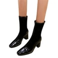 thumbnail image 4 of NECHOLOGY Botas Mujer Adulto Femenino Zapatos Botines para mujer Botas gruesas de tacón con punta cuadrada de cuero de color liso para mujer (Black, 7.5), 4 of 7