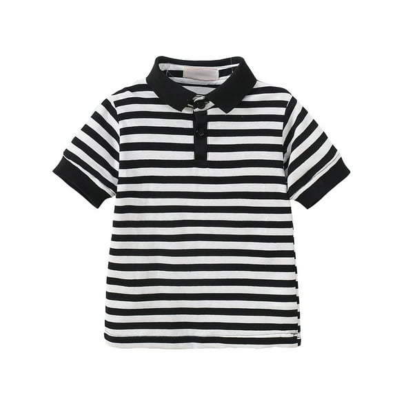 Xyxonk Boys Girl Polo Shirts for Kids Short Sleeve Striped Shirts Spring Summer Button Up Collared Cotton T-Shirt 1-9 Years Black