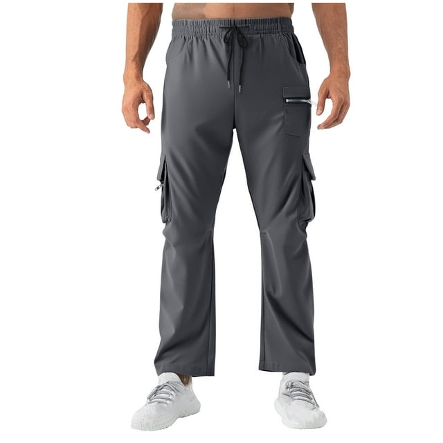 GreatBaby Men's Leisure Solid Color Pants with Pocket Waist Ankle Drawstring Regular Style Comfy Material Trousers for Daily Wearing(Dark Gray#2,M)