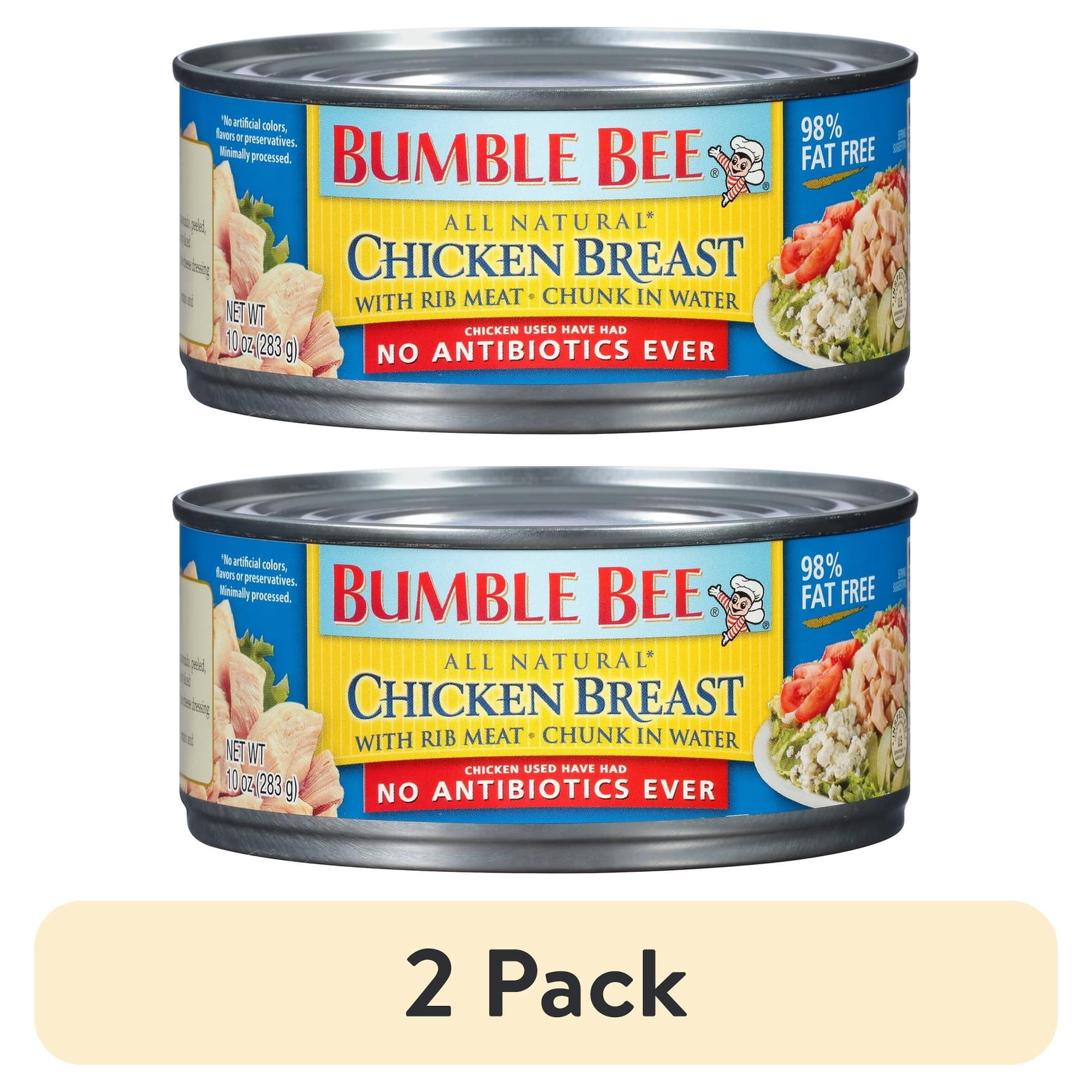 (2 pack) Bumble Bee All-Natural Chicken Breast in Water No Antibiotics Cage Free Gluten-Free 13g Protein per Serving Shelf Stable Can 10 oz