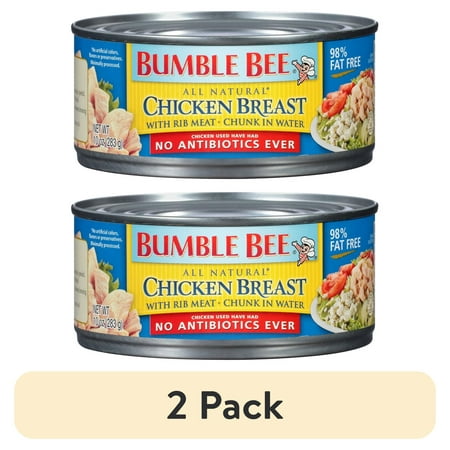 (2 pack) Bumble Bee All-Natural Chicken Breast in Water No Antibiotics Cage Free Gluten Free 13g Protein per Serving Shelf Stable Can 10 oz