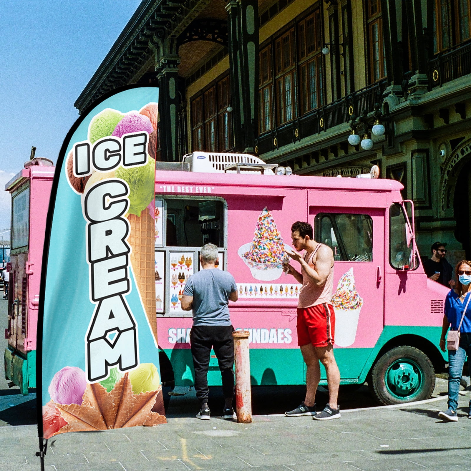 Qsum Ice Cream Sign Feather Flag With Pole Kit Ft Ice Cream Decoration Display Ice Cream