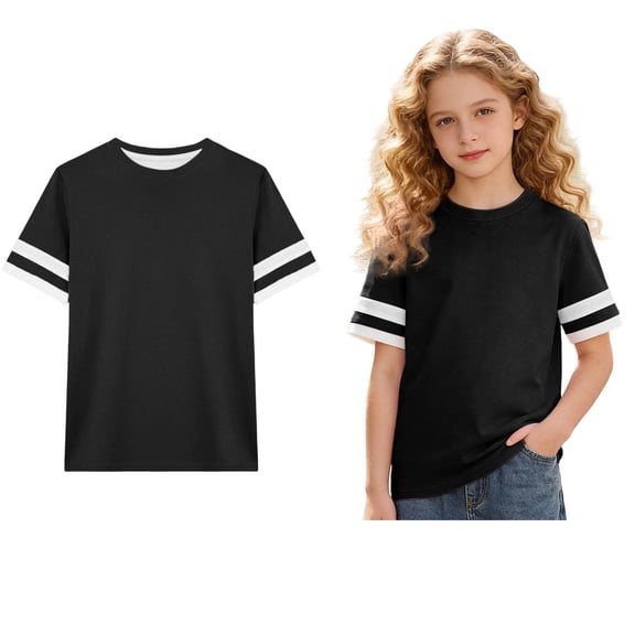Girls Tee Shirts Crew Neck Short Sleeve Black Shirt Girls Oversized Girls Tops Size 6-7 Years