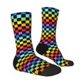 thumbnail image 4 of Yiaed Rainbow Chequerboard Print Great elasticity Crew Socks Sports socks for Men and Women, 4 of 5