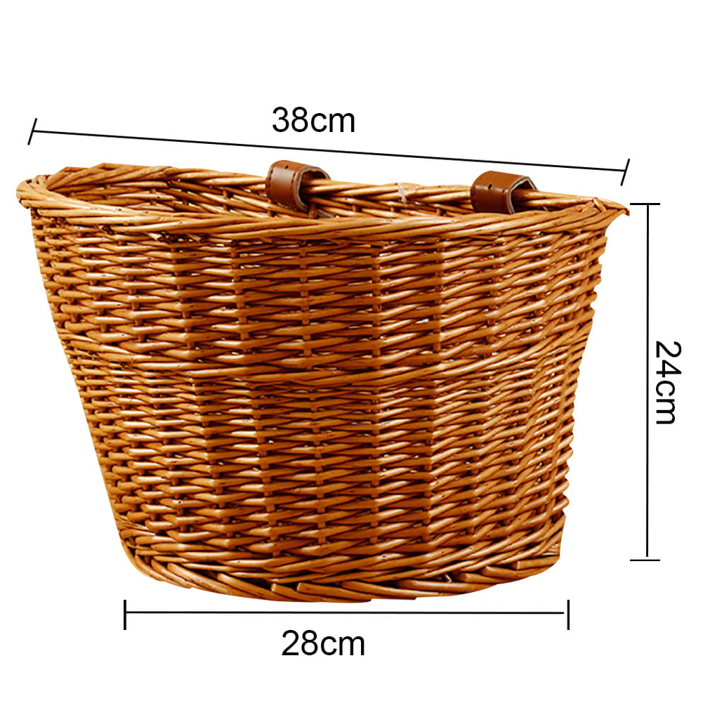 Water Resistant Bicycle Wicker Storage Basket with Leather Straps Front Handlebar Hand-Woven bike Basket Wicker D-Shaped Bike Basket universal Bike Accessories