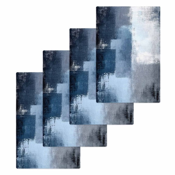 Navy Blue Grey Hand Towels Set,Waffle Weave Kitchen Towels 4 Pieces,Modern Ombre Oil Painted Abstract Art Microfiber Hair Face Bath Tea Towel Absorbent Quick Drying Cleaning Dish Cloths,15.7"x23.6"