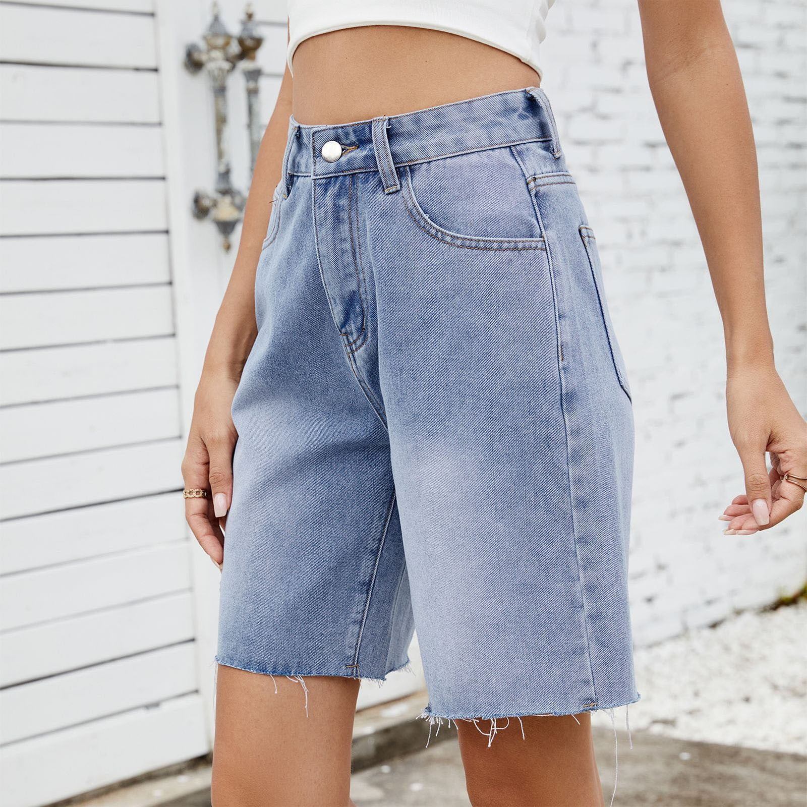 WCMZJ Women Jorts Baggy Jeans Jorts Outfits Mid-Low Waisted Denim Y2K Shorts Summer Hot Short Pants Streetwear Blue L