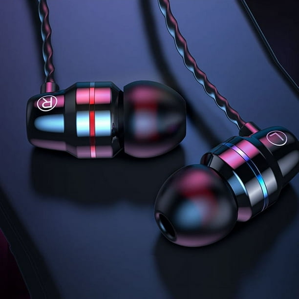 Auriculares con cable en la oreja de metal con anillo rojo y azul tipo C para teléfono móvil Universal con control de ajuste de cable de trigo de 3,5 mm