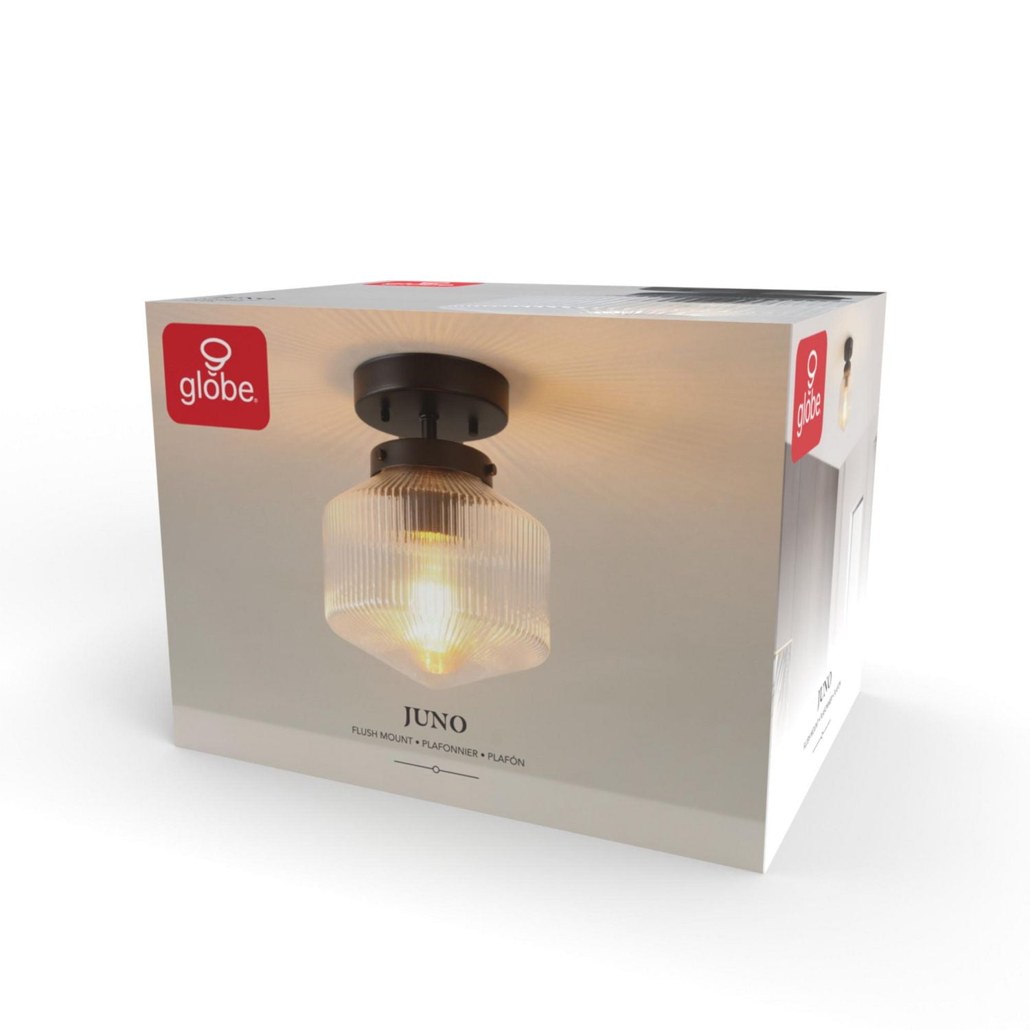 1-Light Matte Black Flush Mount Ceiling Light with Ribbed Glass Shade