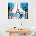 thumbnail image 2 of COMIO  Canvas Wall Art Black Grey and Blue Umbrella Couple Kissing in Street Paris Eiffel Tower Painting Printed on Canvas Romantic Picture Framed Artwork Prints Walls Decor, 2 of 4