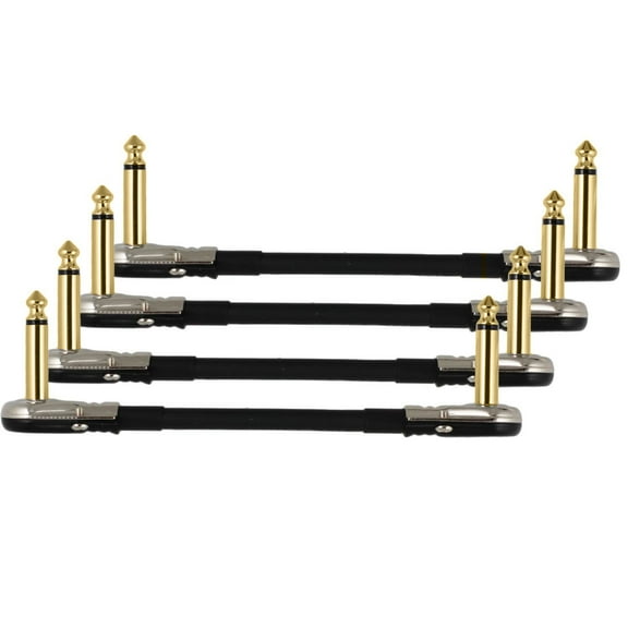 4-Pack 6" Castline Gold Mogami 2524 Guitar Pedal Board Patch Cable TS Low Profile Pancake Connector