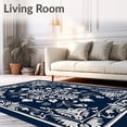thumbnail image 2 of ODIKA 5'x7' Machine Washable Non-Slip Area Rug, Classic Damask Flourish With Botanical Vines And Petal Highlights High Traffic Rug with Pad, Blue, 717687, 2 of 8