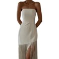 thumbnail image 3 of Txlixc Vestido de mujer bandeau sin mangas, dobladillo de borla Txlixc moda, 3 of 5