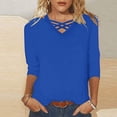 thumbnail image 4 of Summer Tops for Women 2024 Trendy Plus Size Casual 3/4 Length Sleeve V Neck Tee Shirts Fashion Henley Dressy Blouses, 4 of 5