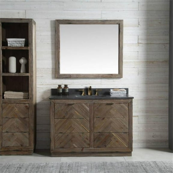 34.1 x 22 x 48 in. Brown Wood Sink Vanity Match with Marble Top - No Faucet
