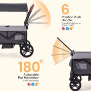 HARPPA Foldable Wagon Stroller for 2 Toddlers with Pull & Push Handle, Canopy, 32.9lbs,Gray