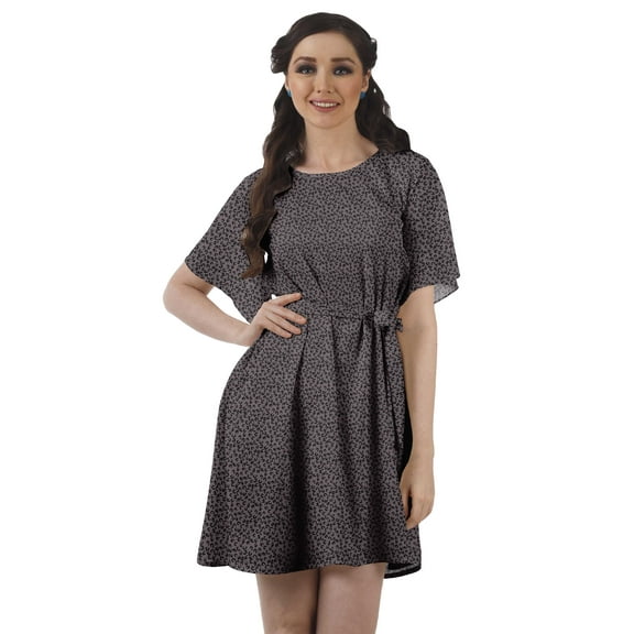 Moomaya Casual Summer Moss Georgette Bell Sleeves Womens Jewel Neck Sundresses