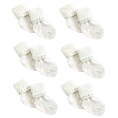 White Newborn Baby Socks By Nurses Choice - Includes 6 Pairs of Unisex Cotton