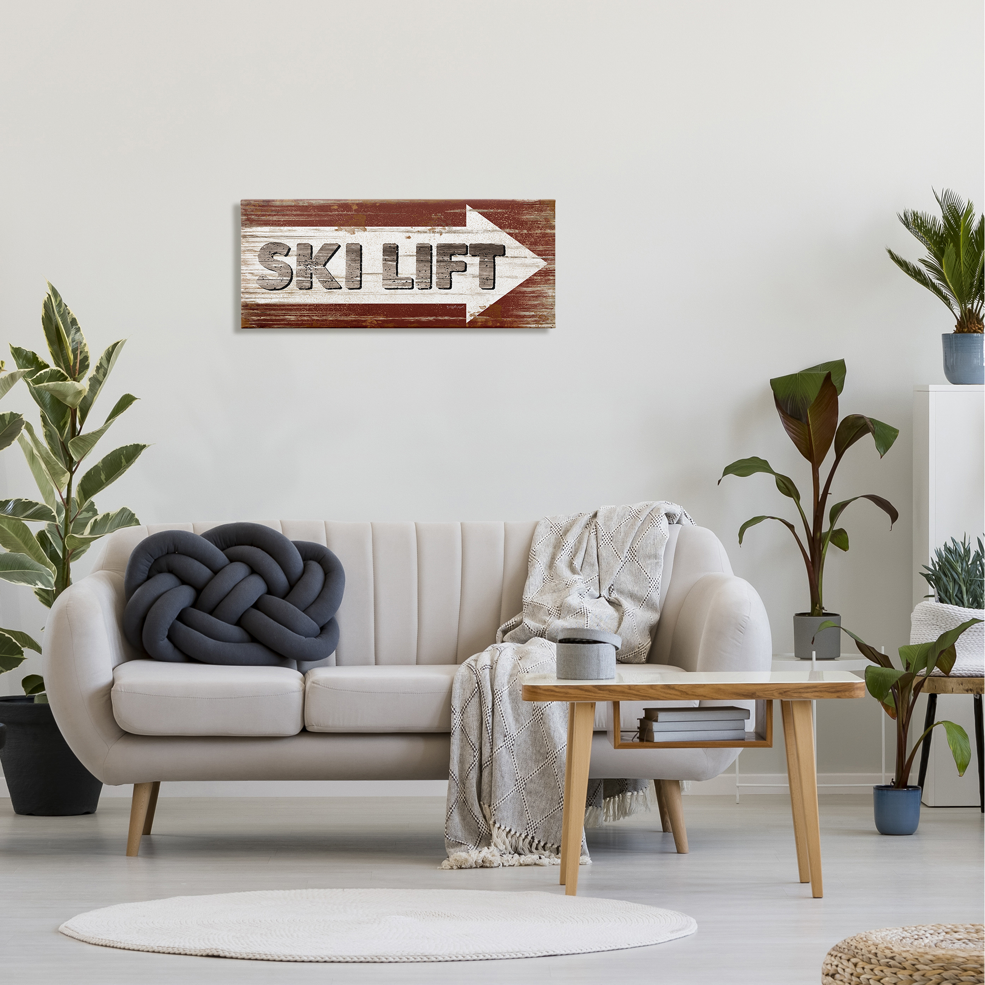 The Stupell Home Decor Black White and Red Rustic Wood Look Ski Lift Sign