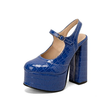 

Ymiytan Ladies Sandals Platform Pumps Chunky Mary Jane Heels Wedding Platforms Fashion Ankle Strap Dress Shoes Blue 4.5