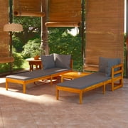 ikayaa 3 Piece Patio Set with Dark Gray Cushions Acacia Wood