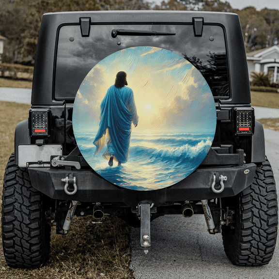 Lotusprinthandmade Miracle Jesus Walking on Christian Art Spare Tire Cover Without Backup Camera Hole 6 Sizes (27 in.)