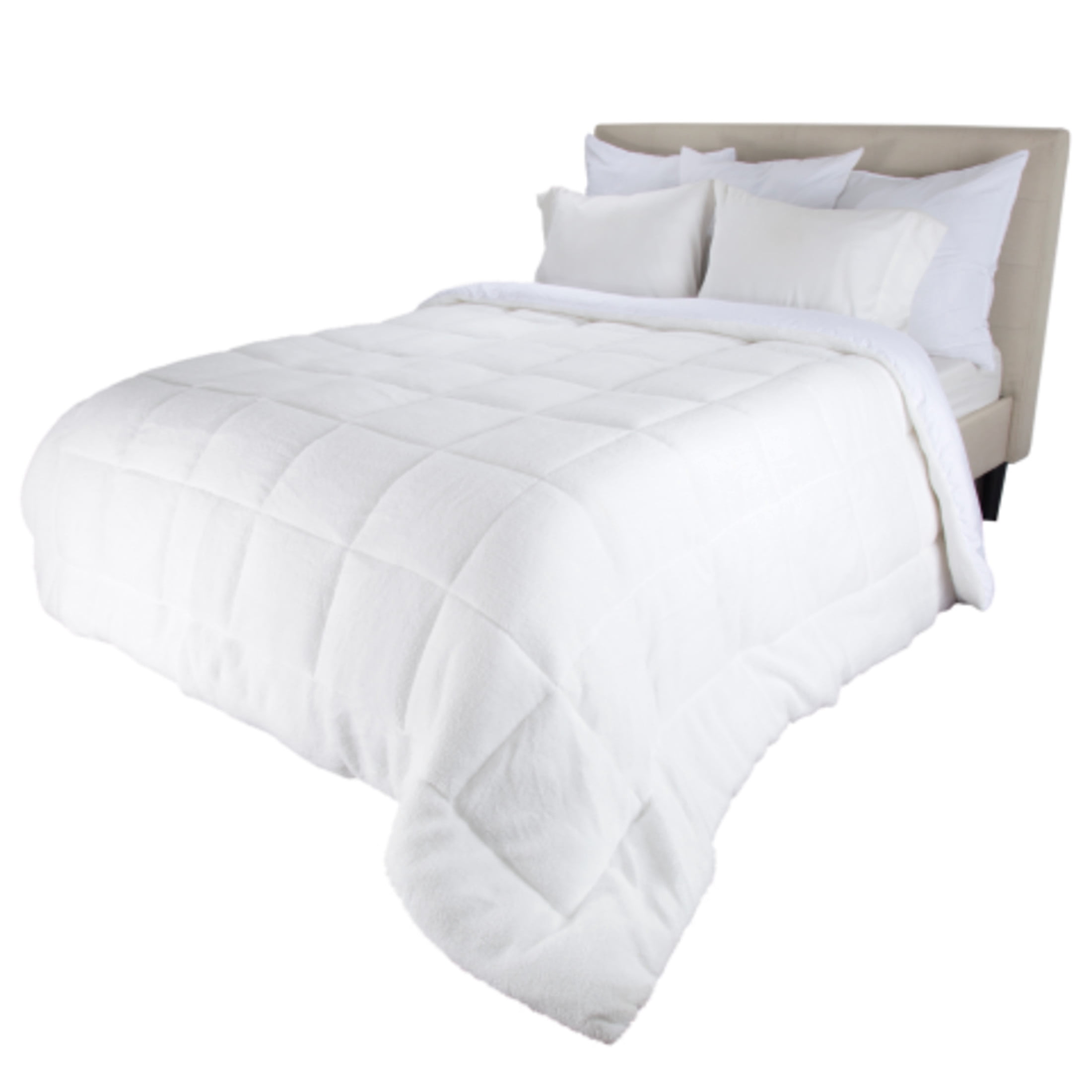 Bluestone Sherpa Comforter – Twin Sized Reversible Blanket, White