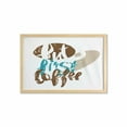 thumbnail image 1 of But First Coffee Wall Art with Frame, Print of Sketchy Calligraphic Art Blots and Paint Strokes, Printed Fabric Poster for Bathroom Living Room, 35" x 23", Brown Dusk Teal, by Ambesonne, 1 of 2