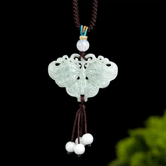 HOOUN Pendentif Papillon Sculpté Bilatéral en Jade Jade Jadeite Naturel pour Hommes et Femmes