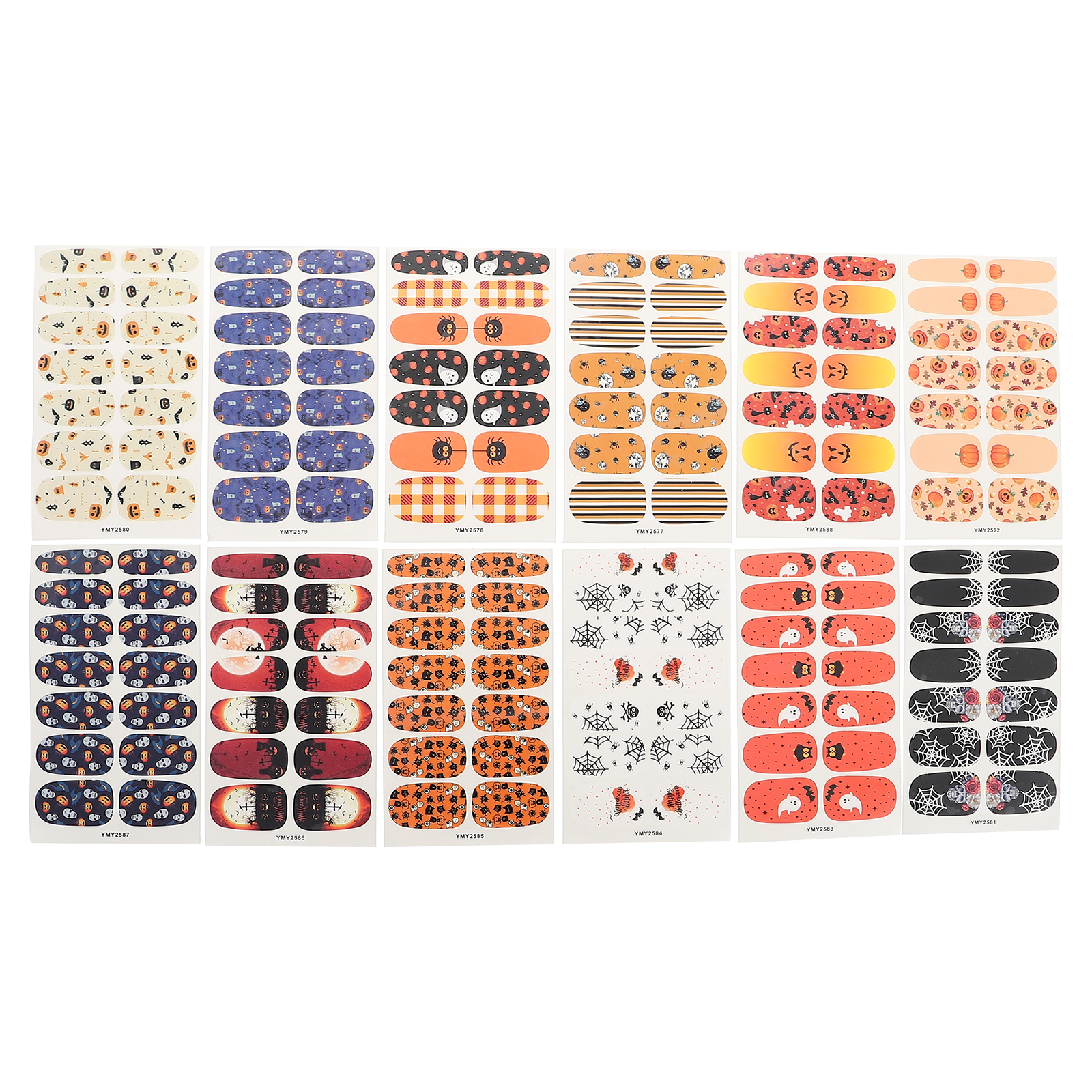 12 Sheets Halloween Nail Stickers Full Wrap Gothic Self Adhesive Nail