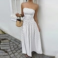 thumbnail image 2 of XUNKUSGA Cocktail Dresses for Women Trendy Polka Dot Strapless Womens Maxi Dress Casual Smocked Tube Top Swing Flowy Wedding Guest Dress,White,S, 2 of 9
