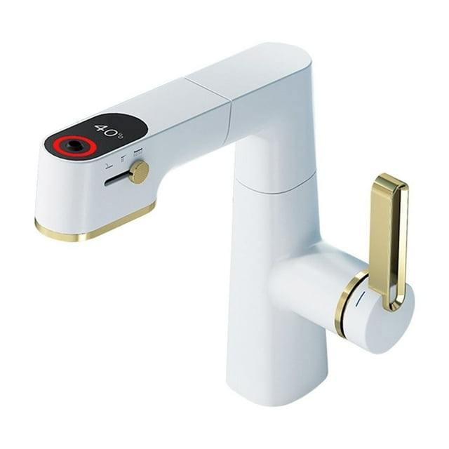Multifunctional Bathroom Faucets Pull Out Basin Mixer Sink Faucet LED Temperature Tap 360°