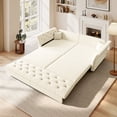 thumbnail image 3 of FFH 74.4" Sofa Bed Queen Pull Out, Convertible Sleeper Sofa with Flower Tufted Design, Velvet 3 Seater Couch for Living Room, Beige, 3 of 14