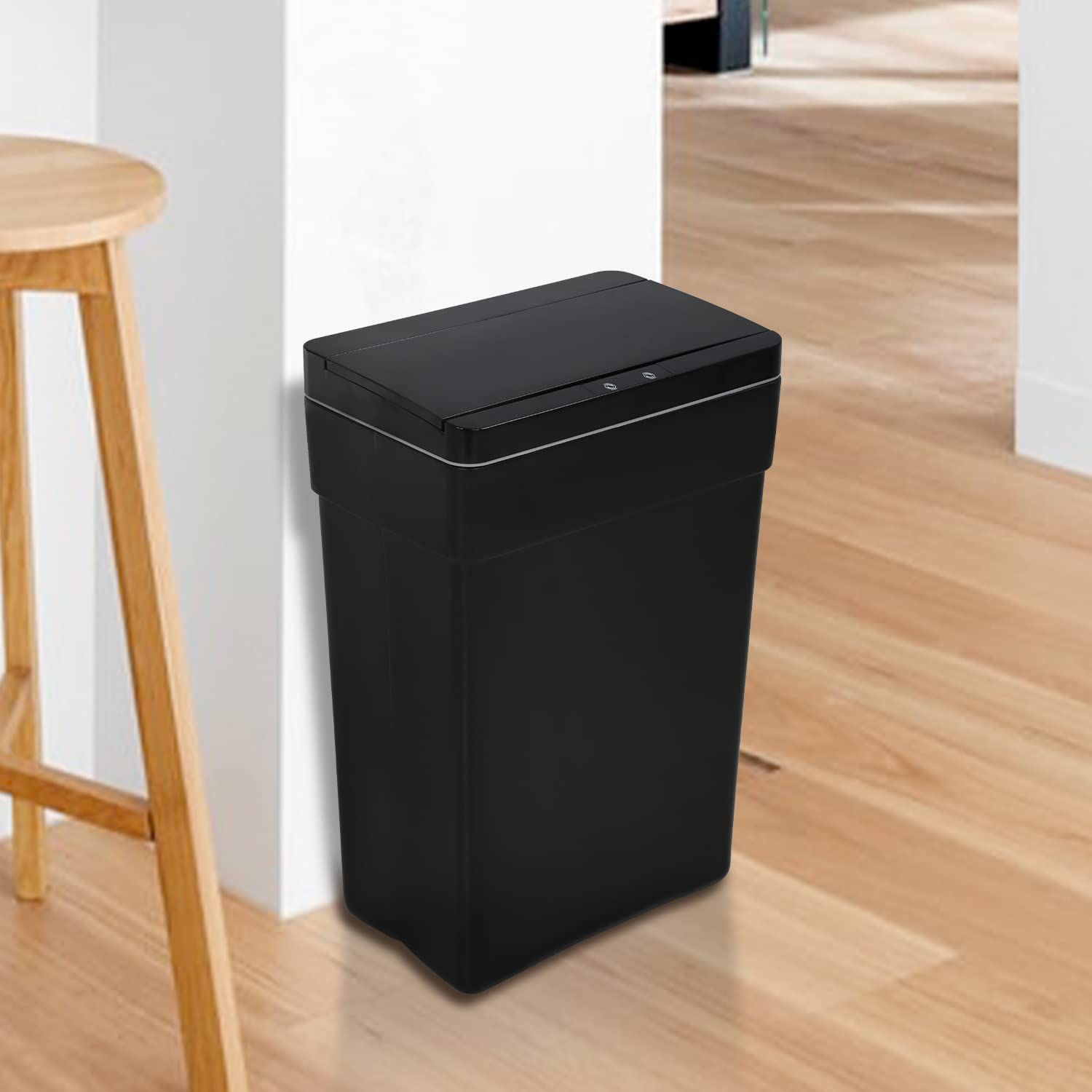 13 Gallon Automatic Trash Can High Capacity Plastic Garbage Can Trash Bin with Lid for Kitchen Living Room Office Bathroom, 50L Motion Sensor Automatic Trash Can, Black