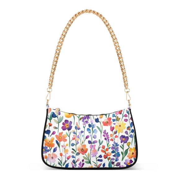 FORMRS Womens Shoulder Bag with Chain Strap Clutch Purse Cute Tote Handbag, Purple Wildflower Pattern