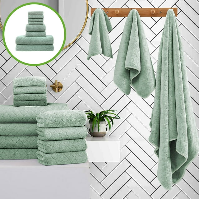 Juego De Toallas De Terciopelo, Toallas De Baño Suaves Y Absorbentes Para El Hogar Y Uso Diario, Color Verde