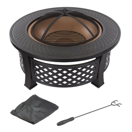 Pure Garden Outdoor Fire Pit with Spark Screen, Poker, and Cover (Bronze)