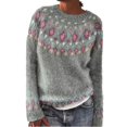 thumbnail image 2 of Women's Fair Isle Knit Pullover Sweater Casual Oversized Crewneck Vintage Cute Striped Long Sleeve Jumper Tops Light Gray 2XL, 2 of 5