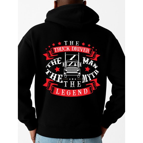 Truck Driver Legend graphic hoodies funny humor men's long sleeve black Winter wear, vintage style, comfortable fit, patterned sweatshirt, streetwear lovers christian funny humor husband
