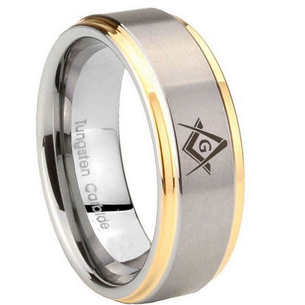 RATUNGSTEN Tungsten Freemason Masonic Rings For Men, 8mm Black Bevel
